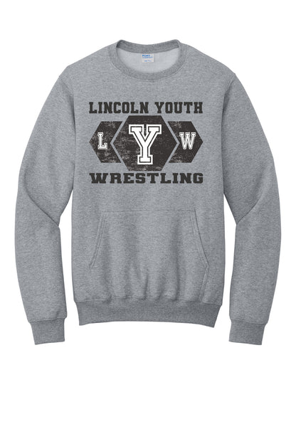 Lincoln Youth Wrestling Port & Co™ Core Fleece Crewneck Pocket Sweatshirt (P.PC78PKT)