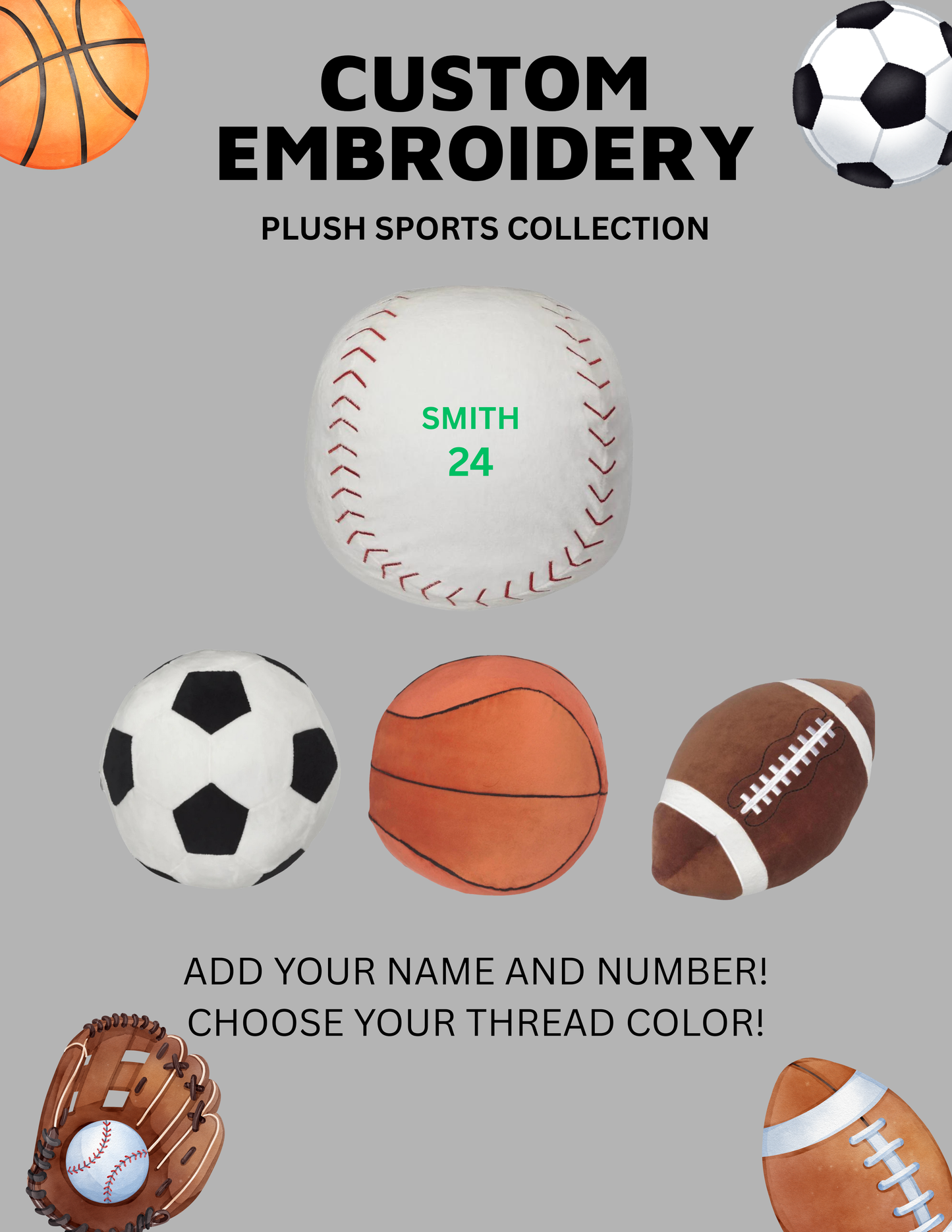 Personalized Plush Sports Collection (E)