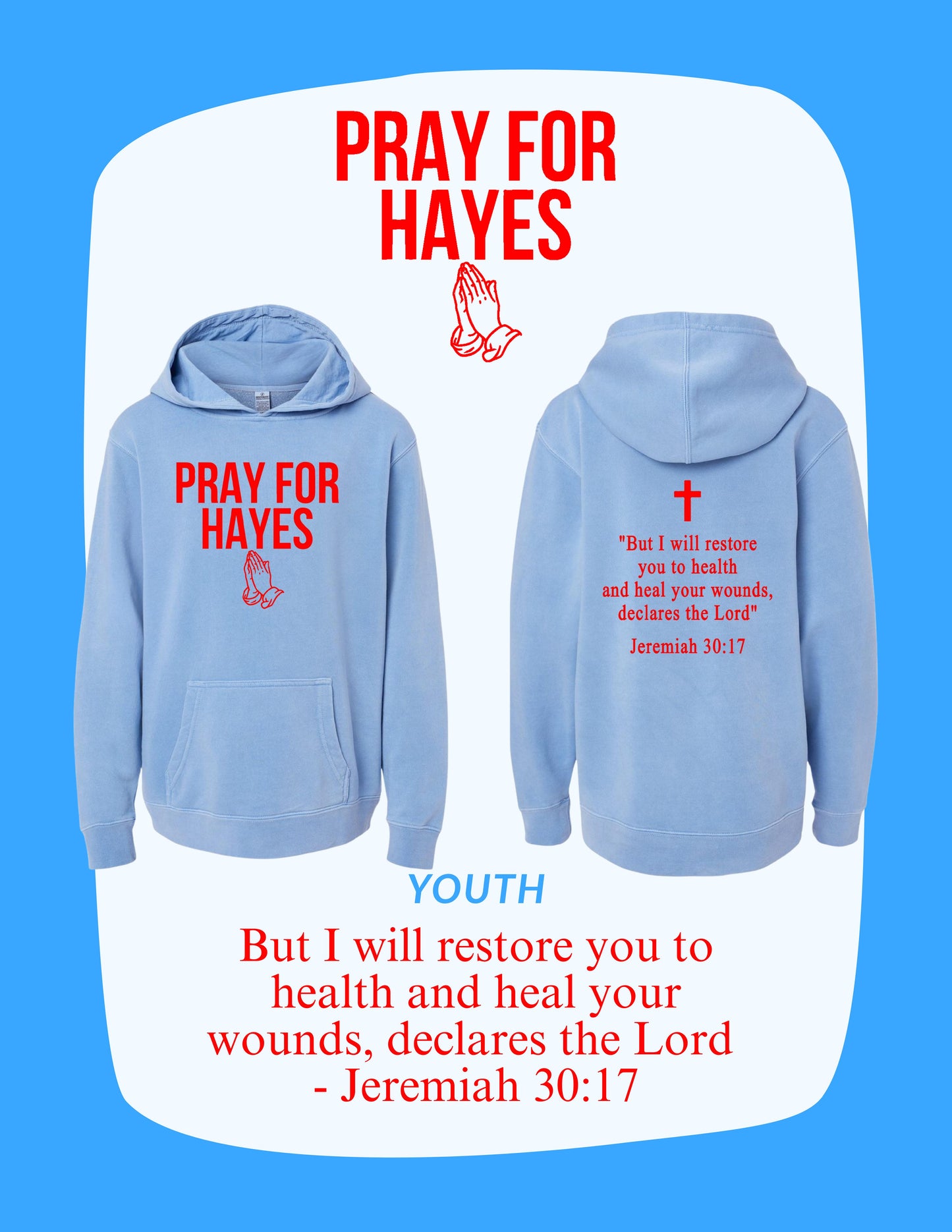 Pray For Hayes Youth Midweight Pigment-Dyed Hooded Sweatshirt (P. PRM1500Y)