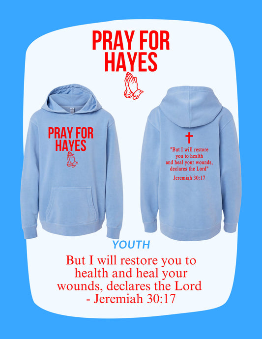 Pray For Hayes Youth Midweight Pigment-Dyed Hooded Sweatshirt (P. PRM1500Y)