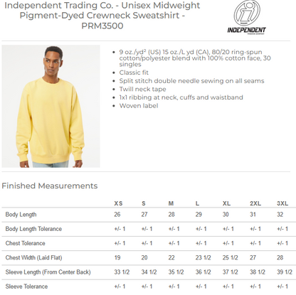IN MEMORY OF TIMOTHY "BUFFALO" YOUNG Independent Trading Co. Unisex Midweight Pigment-Dyed Crewneck Sweatshirt (P.PRM3500)