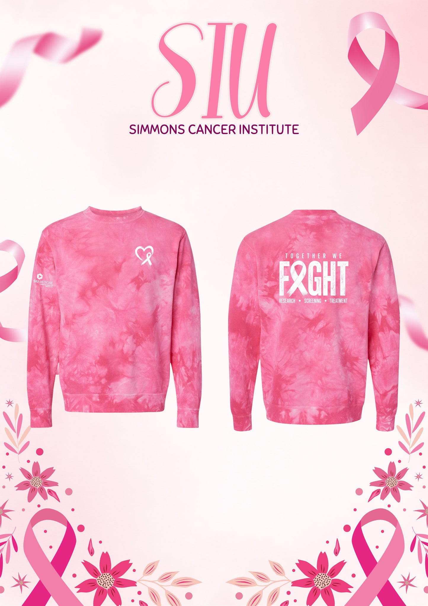 SIU Medicine Simmons Cancer Institute Breast Cancer Tie-Dyed Crewneck Sweatshirt (P.PRM3500TD)