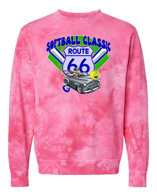RIOT ROUTE 66 SOFTBALL CLASSIC UNISEX TIE DYE CREW SWEATSHIRT (PRM3500TD)