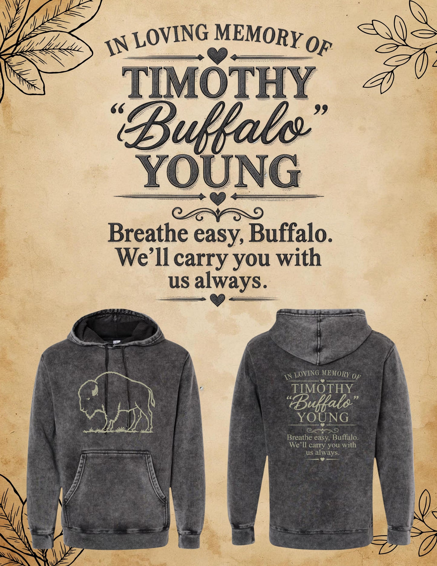 IN MEMORY OF TIMOTHY "BUFFALO" YOUNG Independent Trading Co. Unisex Midweight Hooded Sweatshirt (P.PRM4500MW)