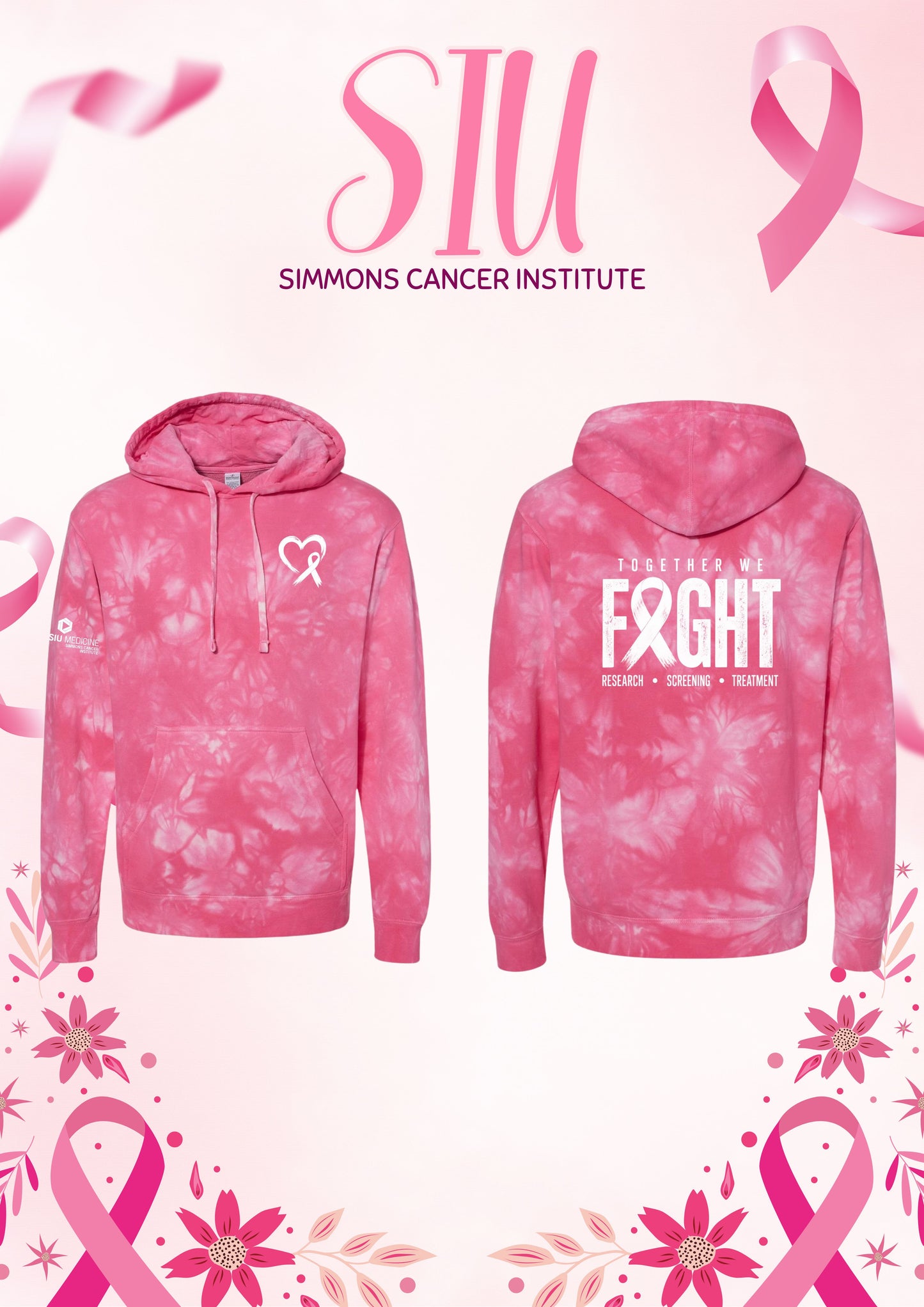 SIU Medicine Simmons Cancer Institute Breast Cancer Tie-Dyed Hooded Sweatshirt (P.PRM4500TD)