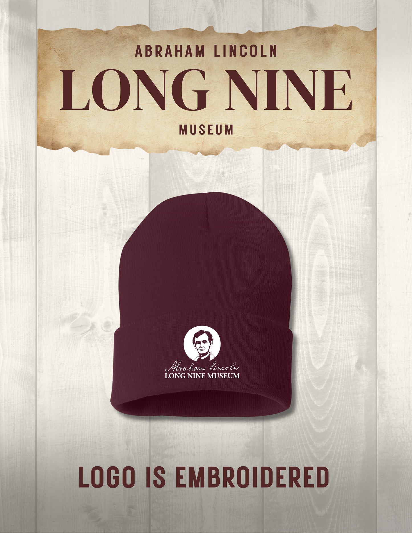 Abraham Lincoln Long Nine Museum Sportsman - Solid 12" Cuffed Beanie - (E.SP12)