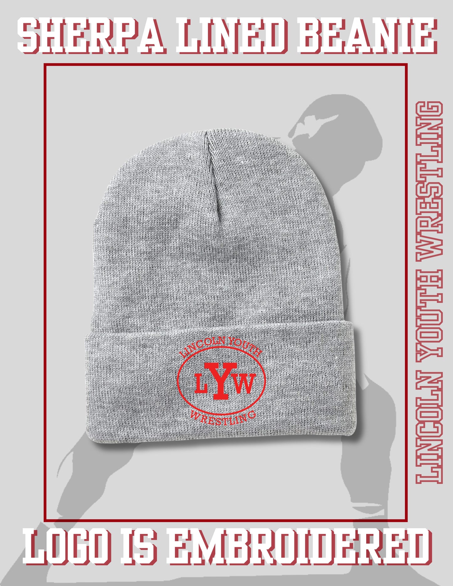 Lincoln Youth Wrestling 12" Sherpa Lined Cuffed Beanie (E. SP12SL)