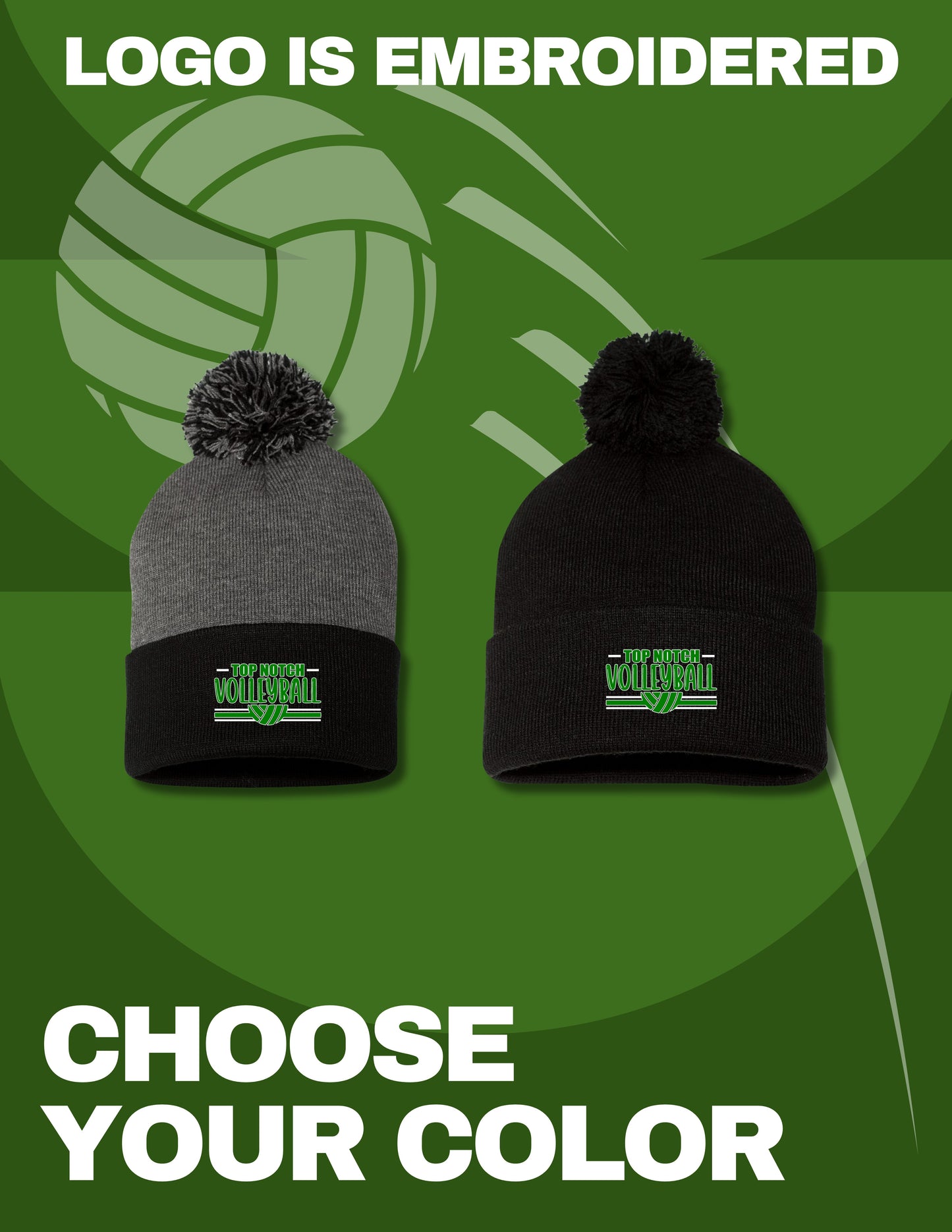 TOP NOTCH VOLLEYBALL Sportsman - Pom-Pom 12" Knit Beanie - (E.SP15)
