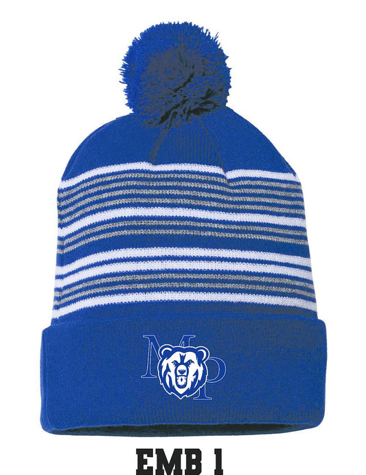 MT. PULASKI GRADE SCHOOL 12" Striped Pom-Pom Knit Beanie - (EMB.SP60)