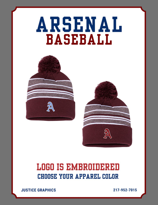 Arsenal Baseball 12" Striped Pom-Pom Knit Beanie - (EMB.SP60)