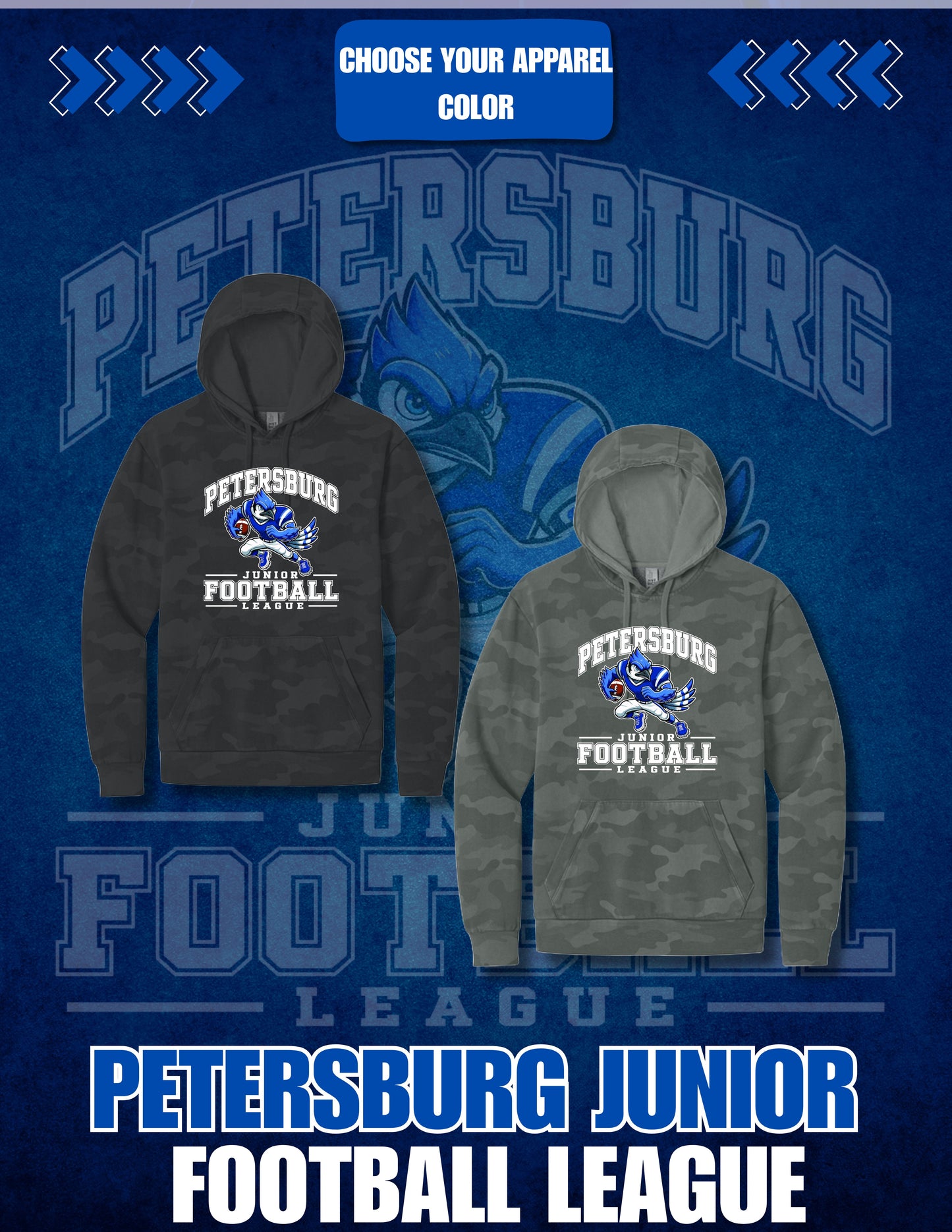 Petersburg Junior Football League District Wash™ Camo Fleece Hoodie (P. DT2200C)
