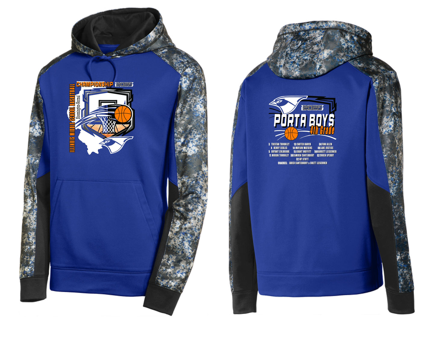 PORTA 4th Grade Boys Basketball Sport-Tek® Sport-Wick® Mineral Freeze Fleece Colorblock Hooded Pullover (P.ST231/YST231)