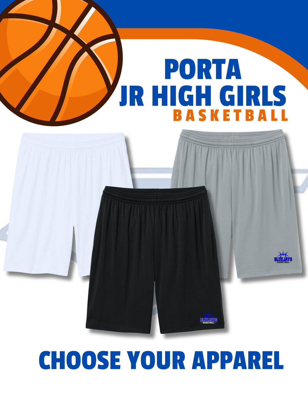 Porta Bluejays Jr. High Girls Baskball Sport-Tek® PosiCharge® Competitor™ 7” Pocketed Short (P.ST349P/YST349P)