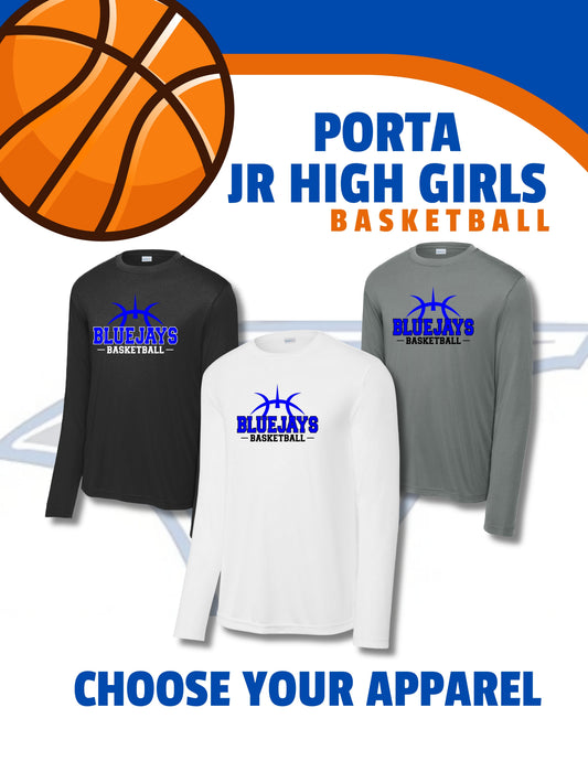 Porta Bluejays Jr. High Girls Basketball Sport Tek Long Sleece Performance (P. ST350LS/YST350LS)