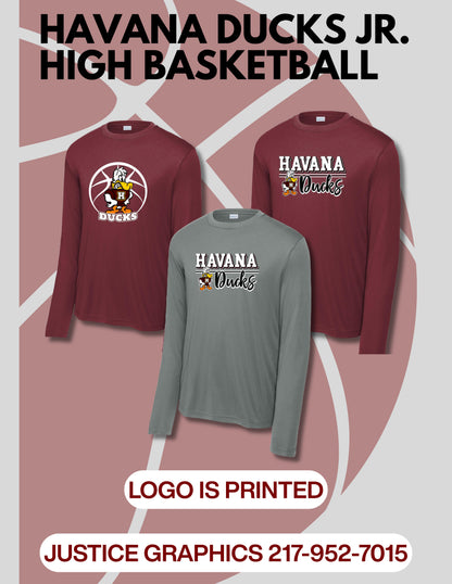 Havana Ducks Jr. High Basketball Sport Tek Long Sleece Performance (P. ST350LS/YST350LS)