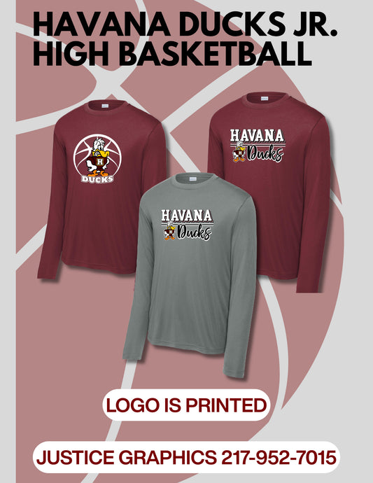 Havana Ducks Jr. High Basketball Sport Tek Long Sleece Performance (P. ST350LS/YST350LS)