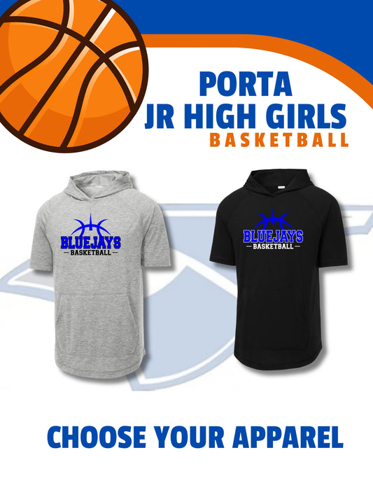 Porta Bluejays Jr. High Girls Basketball Sport-Tek® PosiCharge® Tri-Blend Wicking Short Sleeve Hoodie (P.ST404)