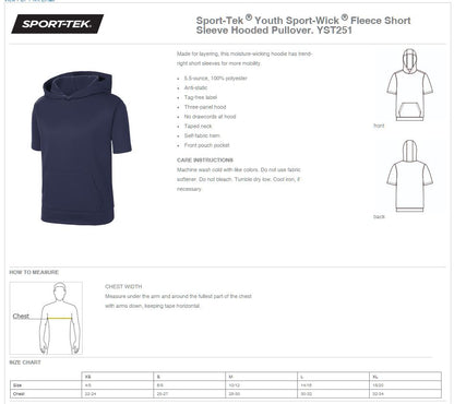 MT. PULASKI Sport-Tek ® Youth Sport-Wick ® Fleece Short Sleeve Hooded Pullover (P.YST251)