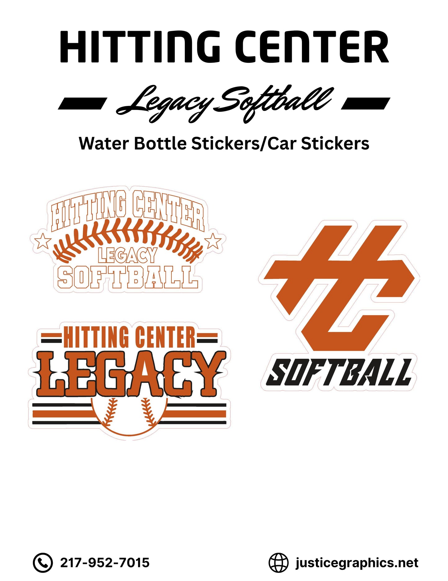 Hitting Center Legacy Softball Water Bottle Stickers/Car Stickers
