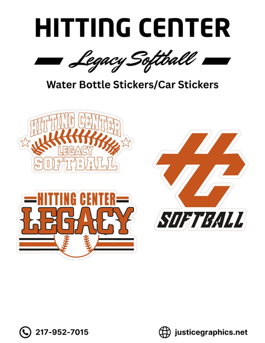 Hitting Center Legacy Softball Water Bottle Stickers/Car Stickers