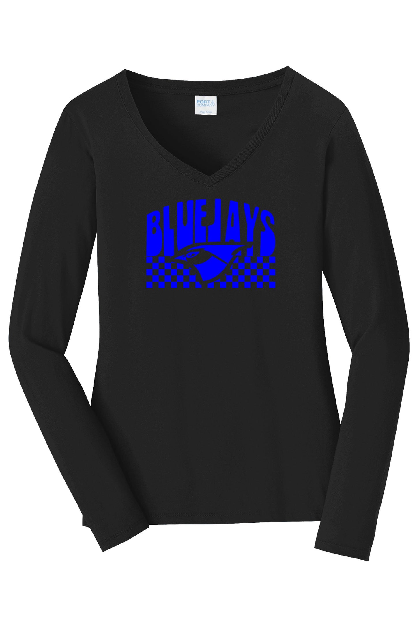 PORTA BLUEJAYS Port & Company® Ladies Long Sleeve Fan Favorite™ V-Neck Tee (P. LPC450VLS)