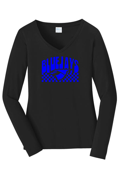 PORTA BLUEJAYS Port & Company® Ladies Long Sleeve Fan Favorite™ V-Neck Tee (P. LPC450VLS)