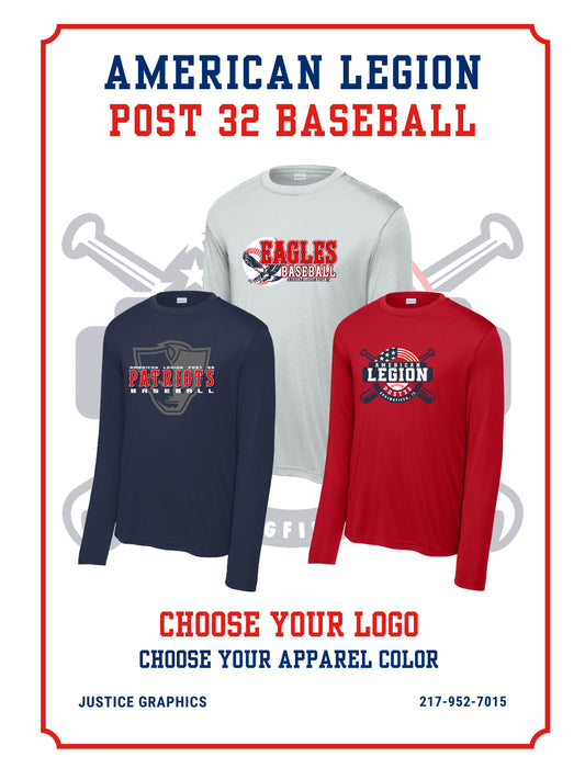 American Legion Post 32 Baseball Sport Tek Long Sleece Performance (P. ST350LS/YST350LS)